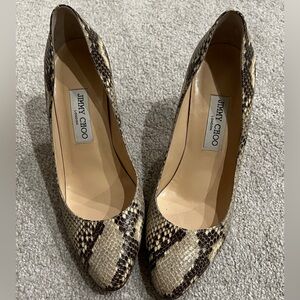 Jimmy Choo Black and Cream Snakeskin Heels